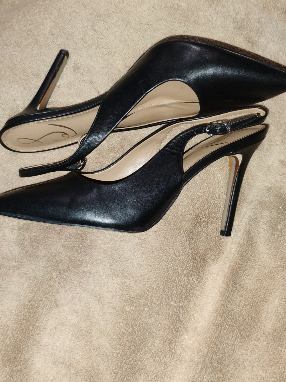 Sam Edelman Black Leather Pointed Toe Slingback Heels - Picture 6 of 14